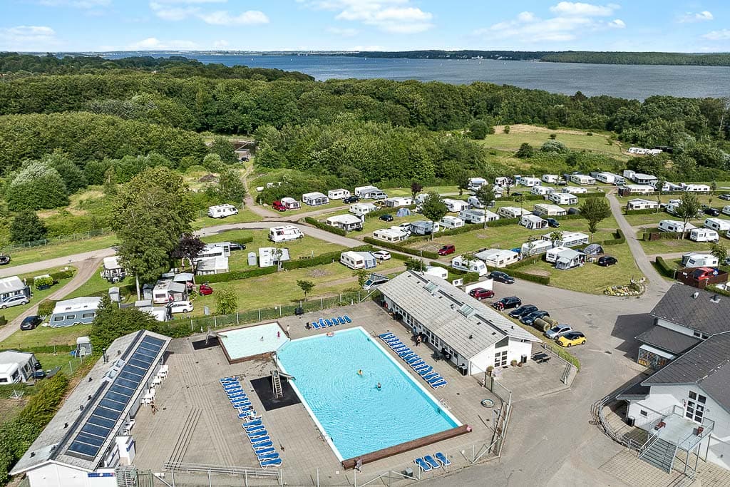 Quiet camping area at First Camp Frigård with pitches for tents, caravans and motorhomes