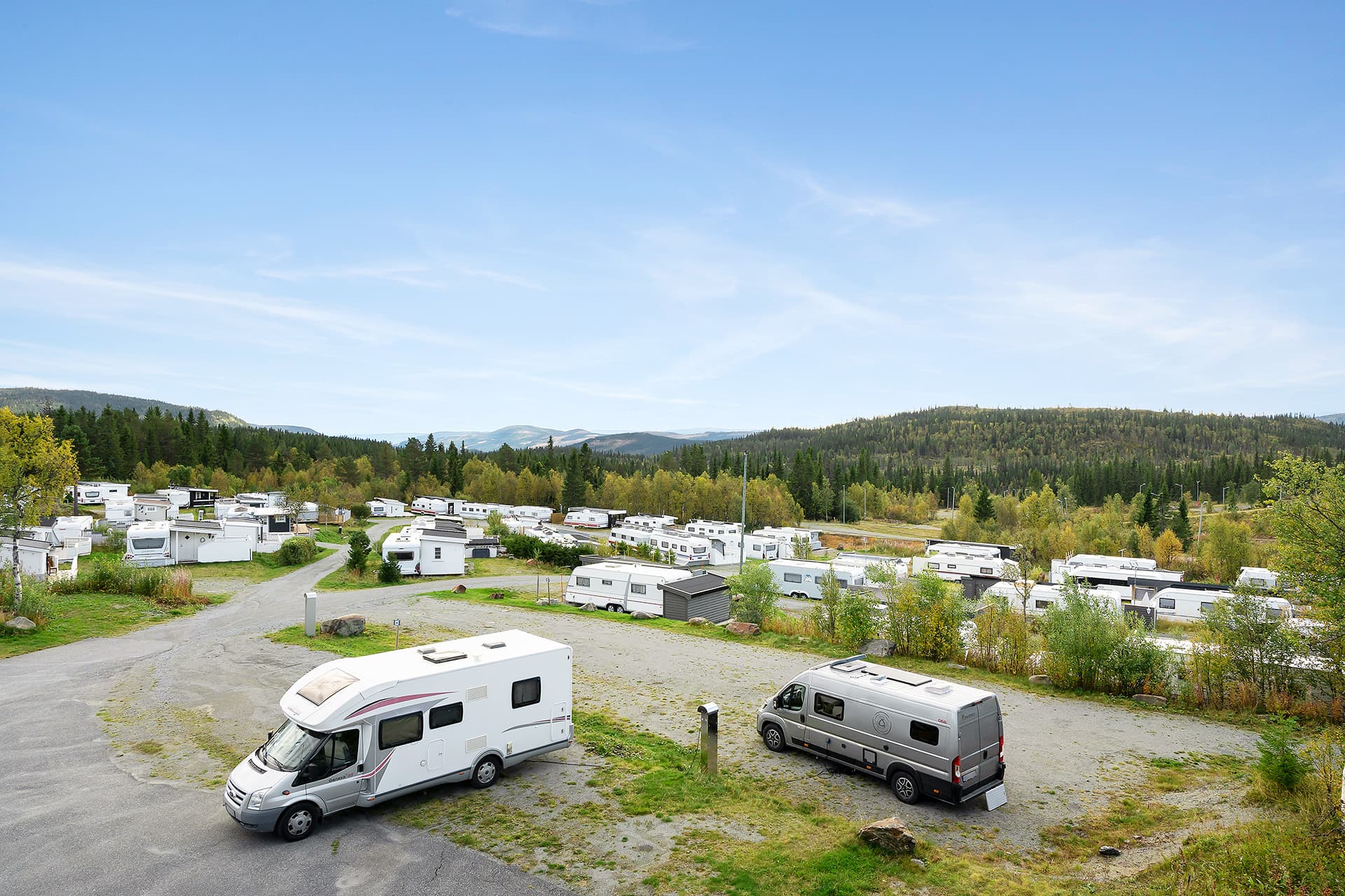 Spacious motorhome pitches at First Camp Beitostølen near hiking trails