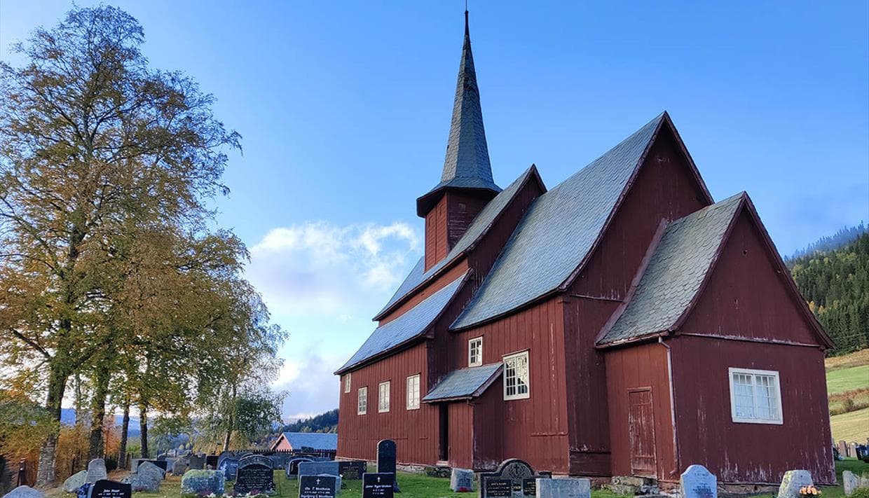 Hegge Stave Church in Valdres near Beitostølen surrounded by nature