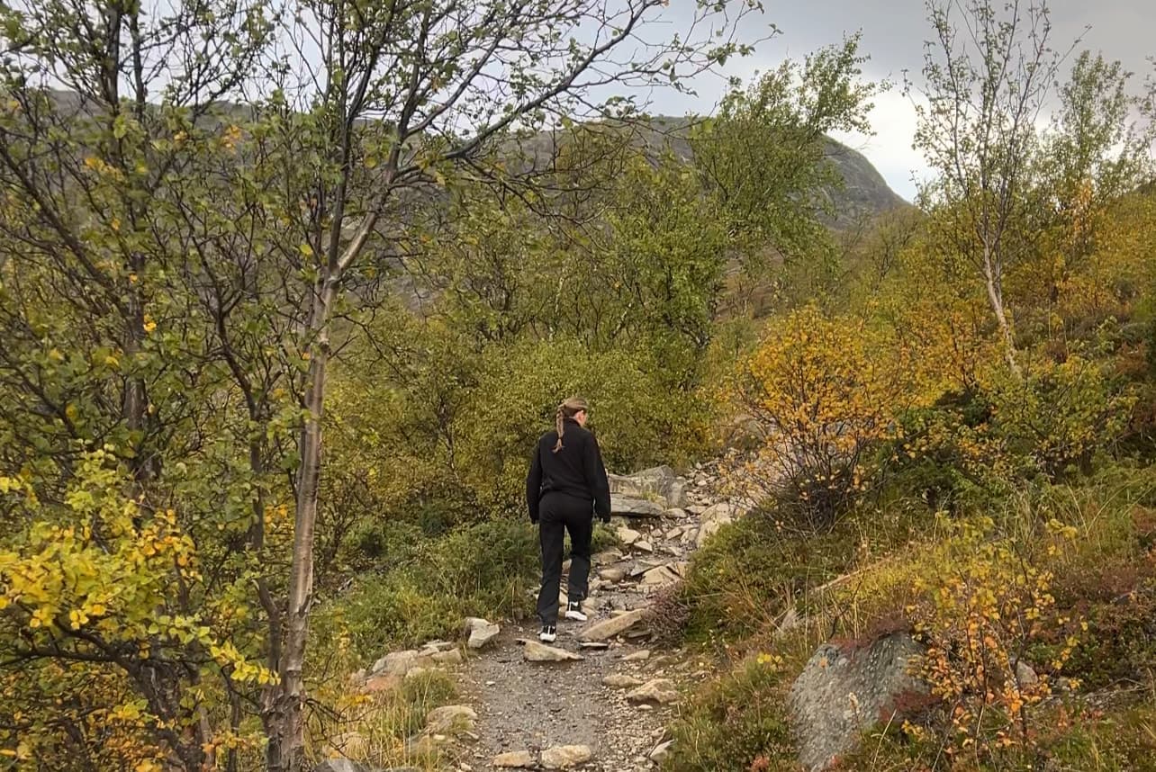 Hiker on Knutshøe near Beitostølen with dramatic mountain landscape
