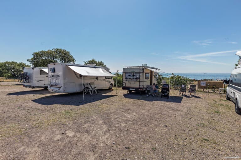 Motorhome camping by the sea in southern Sweden