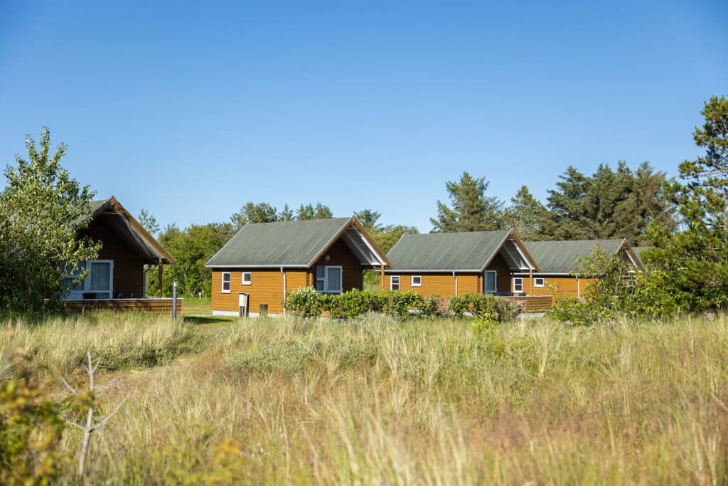 Hytter ved camping i Skagen nær kysten